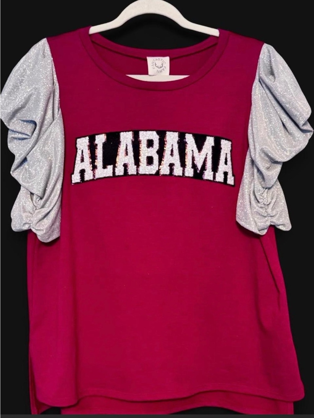 Alabama Graphic Puff-Sleeve Tee - dark red & silver Alabama team spirit